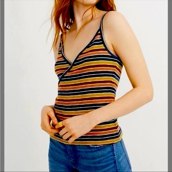 New Madewell Striped Multicolor V-Neck Wrap Women's Tank Top Small - Picture 1 of 4